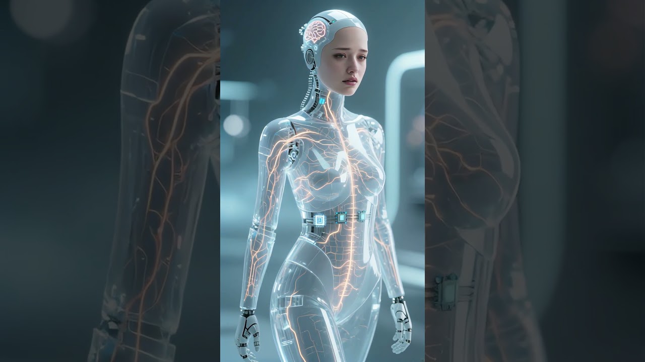 3D smuk kvindelig robot med tydelig indre struktur - perfekt til undervisning #robot